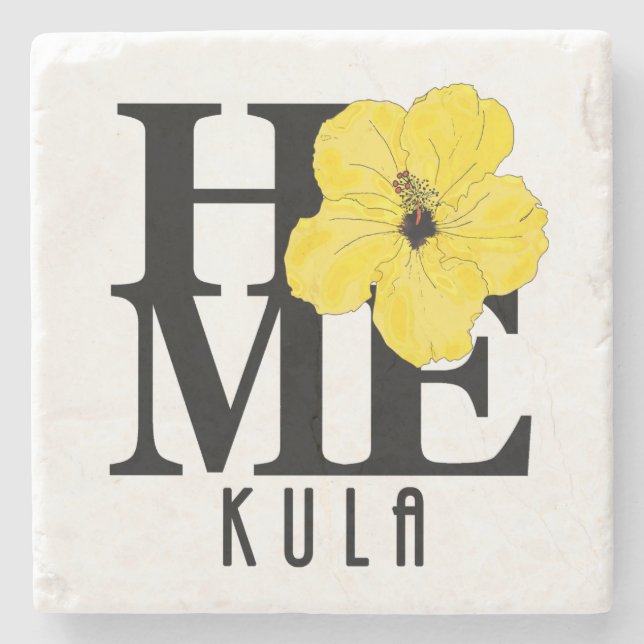 Porta-copo De Pedra HOME Kula Yellow Hibiscus (Frente)