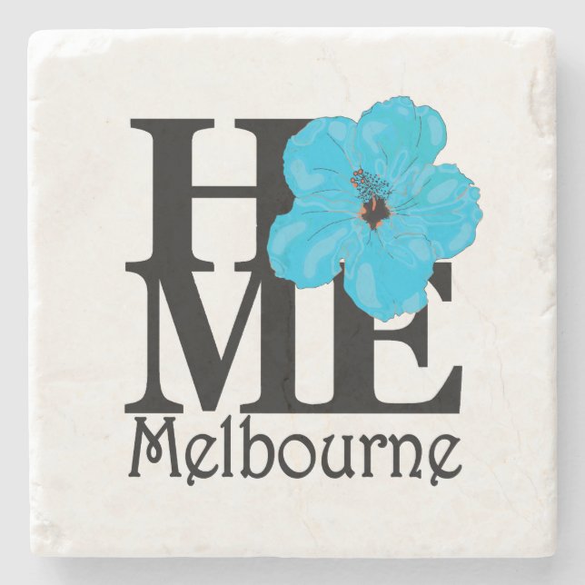 Porta-copo De Pedra HOME Melbourne Blue Hibiscus (Frente)
