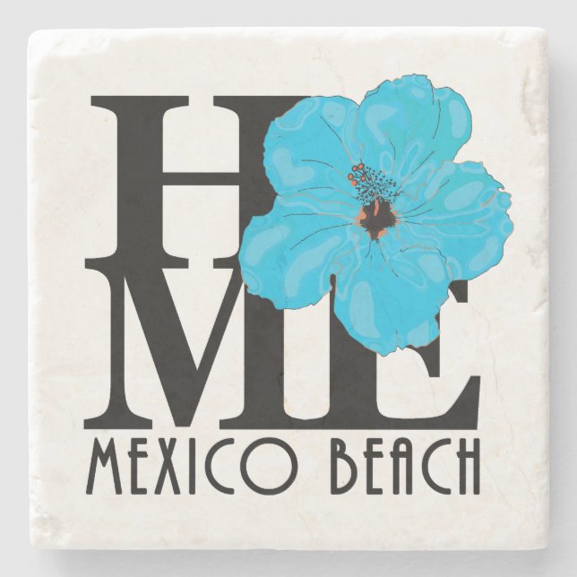Porta-copo De Pedra HOME Mexico Beach Blue Hibiscus (Frente)