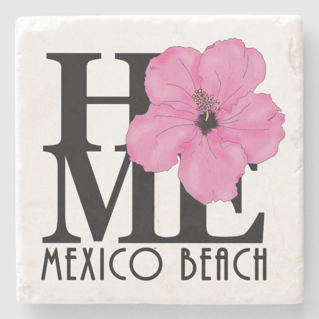 Porta-copo De Pedra HOME Mexico Beach Pink Hibiscus (Frente)