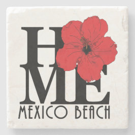 Porta-copo De Pedra HOME Mexico Beach Red Hibiscus