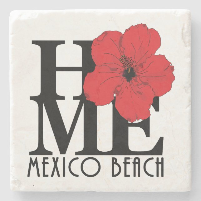 Porta-copo De Pedra HOME Mexico Beach Red Hibiscus (Frente)