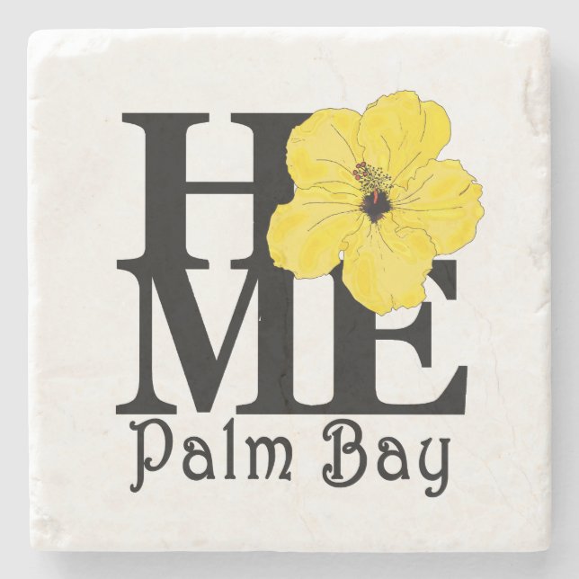 Porta-copo De Pedra Home Palm Bay Yellow Hibiscus (Frente)