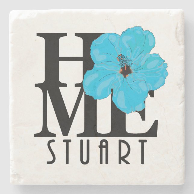 Porta-copo De Pedra HOME Stuart Florida Blue Hibiscus (Frente)