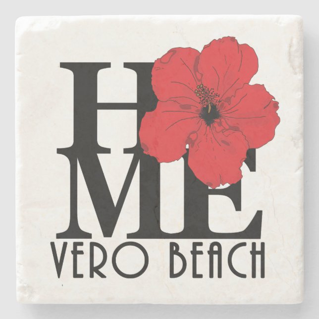 Porta-copo De Pedra HOME Vero Beach Red Hibiscus (Frente)