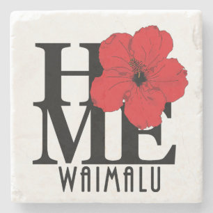 Porta-copo De Pedra HOME Waimalu Havaí - Hibiscus Vermelho