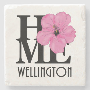 Porta-copo De Pedra HOME Wellington FL Pink Hibiscus