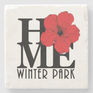 Porta-copo De Pedra HOME Winter Park Red Hibiscus