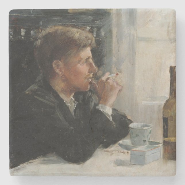 Porta-copo De Pedra Homem sentado perdido na Mesa (Frente)