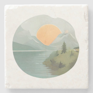 Porta-copo De Pedra Horizonte-ouro: Sol por perto do lago