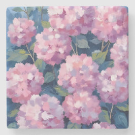 Porta-copo De Pedra Hortênsias Florais Rosa Bege