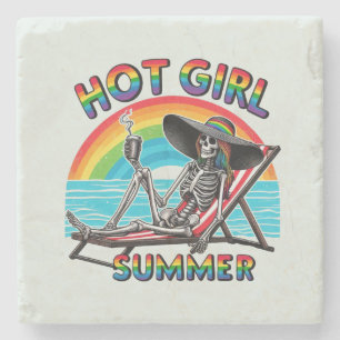 Porta-copo De Pedra Hot Girl Summer Skeleton Retro Beach Design