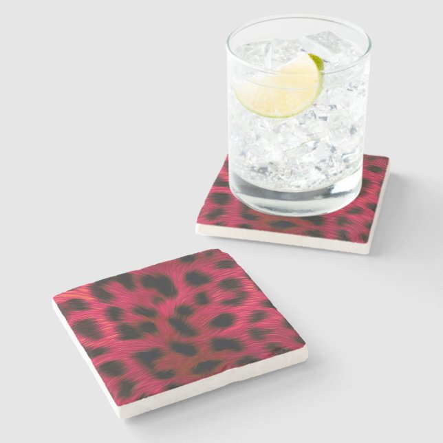Porta-copo De Pedra Hot Pink Leopard Print Faux  (Lateral)