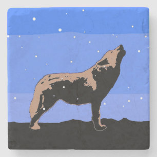 Porta-copo De Pedra Howling Wolf no inverno - Arte original sobre a vi