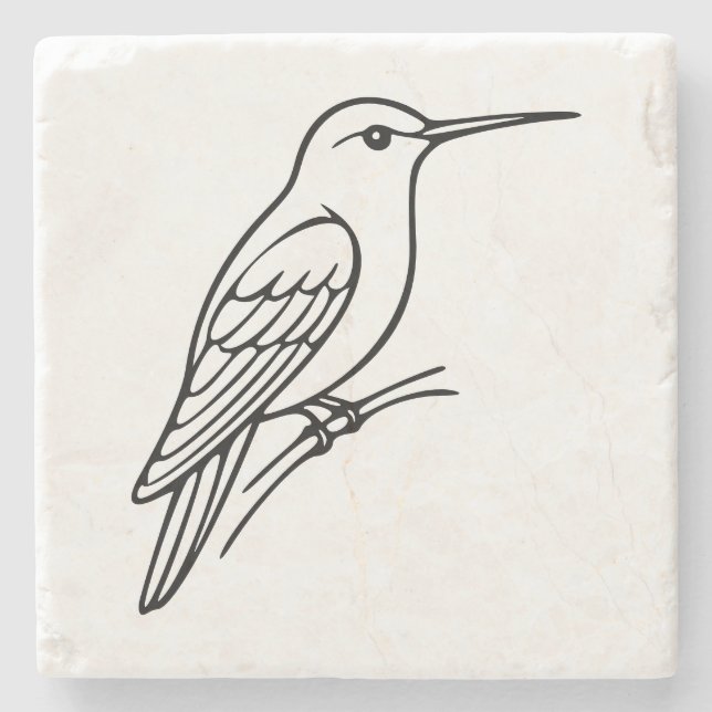 Porta-copo De Pedra Hummingbird Line Art – Bird Illustration (Frente)