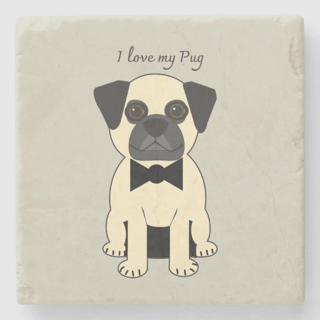 Porta-copo De Pedra I Love My Pug (Frente)