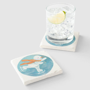 Porta-copo De Pedra Ice Skating Snowman