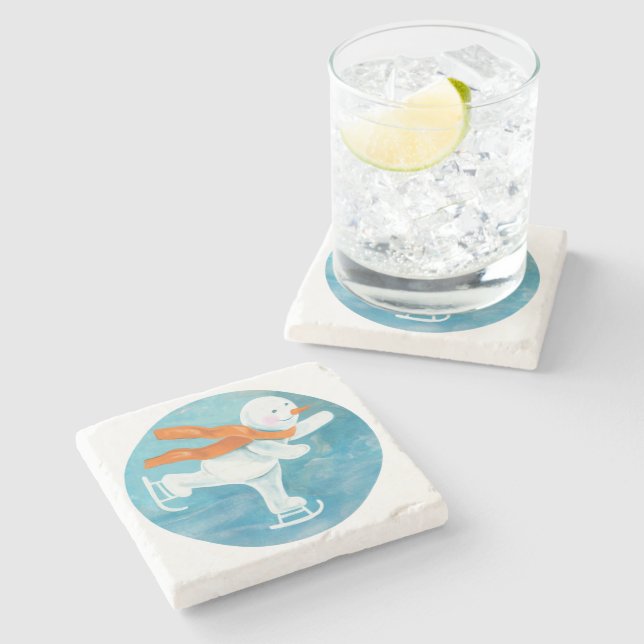 Porta-copo De Pedra Ice Skating Snowman (Lateral)