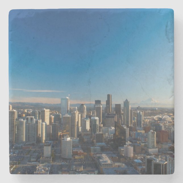 Porta-copo De Pedra Ideia aérea da skyline da cidade de Seattle (Frente)