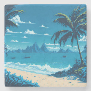 Porta-copo De Pedra Ilhas Tropicais Verão Blue Ocean Beach Vibes