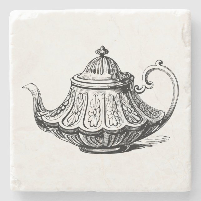 Porta-copo De Pedra Ilustração antiga do bule (Frente)