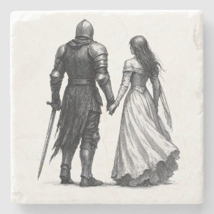 Porta-copo De Pedra Ilustração Atemporal de Romance Medieval