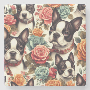 Porta-copo De Pedra Ilustração Cute Boston Terrier
