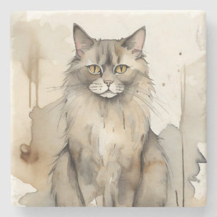 Porta-copo De Pedra Ilustração de Aquarela de Maine Coon