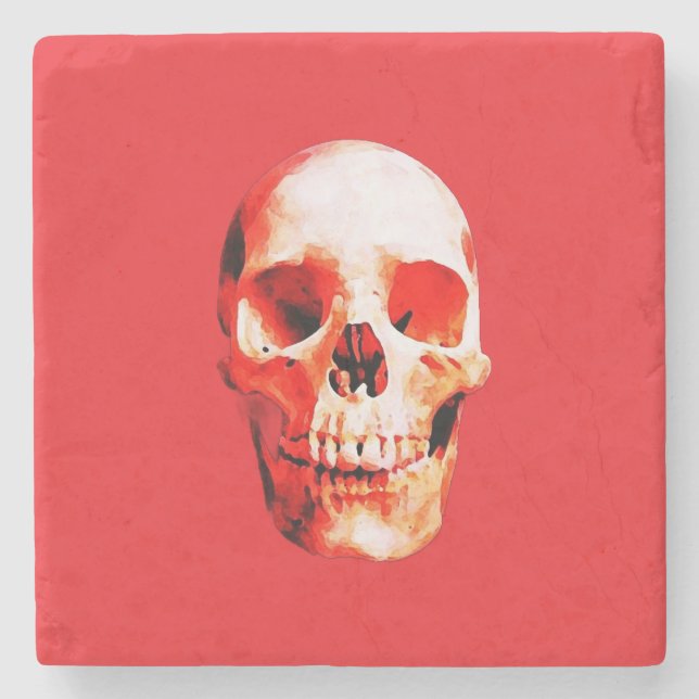 Porta-copo De Pedra Ilustração de Arte Pop de Caveira (Frente)