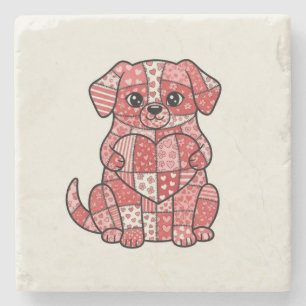 Porta-copo De Pedra Ilustração de Cachorro Bonito com Coração em Patch
