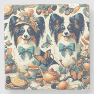 Porta-copo De Pedra Ilustração de Cão Papillon Bonito