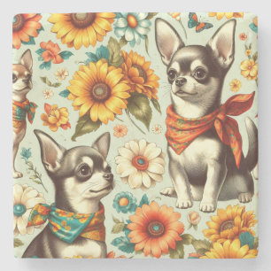 Porta-copo De Pedra Ilustração de Chihuahua Retro Cute