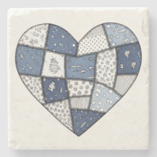 Porta-copo De Pedra Ilustração de Coração de Remendo de Denim Azul Rús