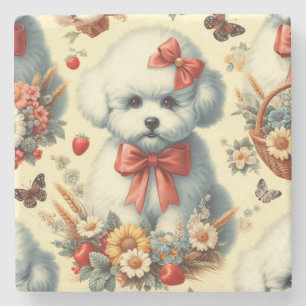 Porta-copo De Pedra Ilustração de Cute Vintage Bichon Frisé