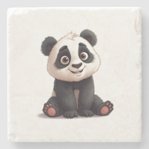 Porta-copo De Pedra Ilustração de Desenho Animado de Urso Panda Sentad