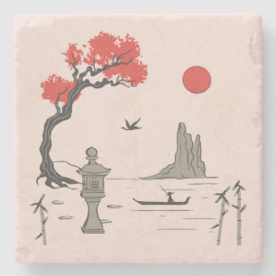 Porta-copo De Pedra Ilustração de Estilo Chinês Bonito