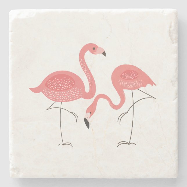 Porta-copo De Pedra Ilustração de Flamingos Rosa-Bonito (Frente)