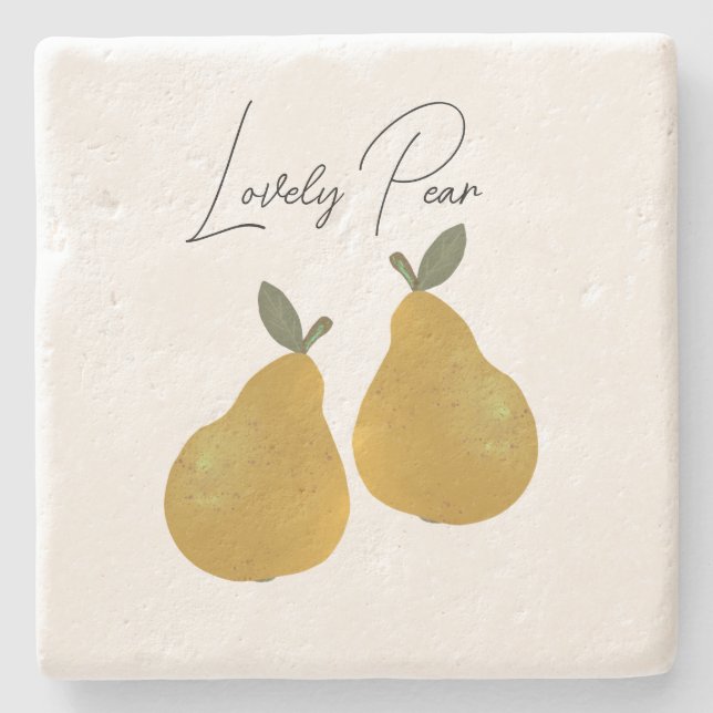 Porta-copo De Pedra Ilustração de Fruta Pera  (Frente)