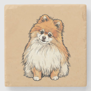 Porta-copo De Pedra Ilustração de Meio-Tom de Cachorro Pomerânia em Es