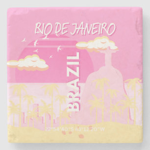 Porta-copo De Pedra Ilustração de Viagem de Arte Rosa do Rio de Janeir