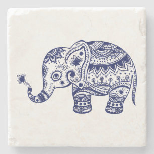 Porta-copo De Pedra Ilustração do Elefante Floral Azul-Cinto