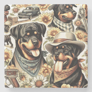 Porta-copo De Pedra Ilustração do Rottweiler Sem Costura Vintage