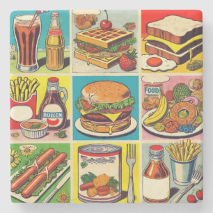 Porta-copo De Pedra Ilustração em quadrinhos da Comida Vintage