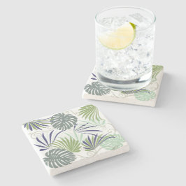 Porta-copo De Pedra Ilustração estilizada de plantas douradas