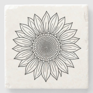 Porta-copo De Pedra Ilustração Floral de Girassol em Arte Linear 