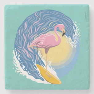 Porta-copo De Pedra Ilustração Gráfica Flamingo Surfing