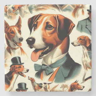Porta-copo De Pedra Ilustração Inglesa Vintage Foxhound