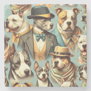 Porta-copo De Pedra Ilustração Vintage American Pit Bull Terrier