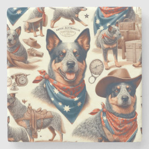 Porta-copo De Pedra Ilustração Vintage australiana de Cães de Bovinos