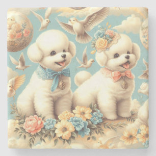 Porta-copo De Pedra Ilustração Vintage Cute Bichon Frisé